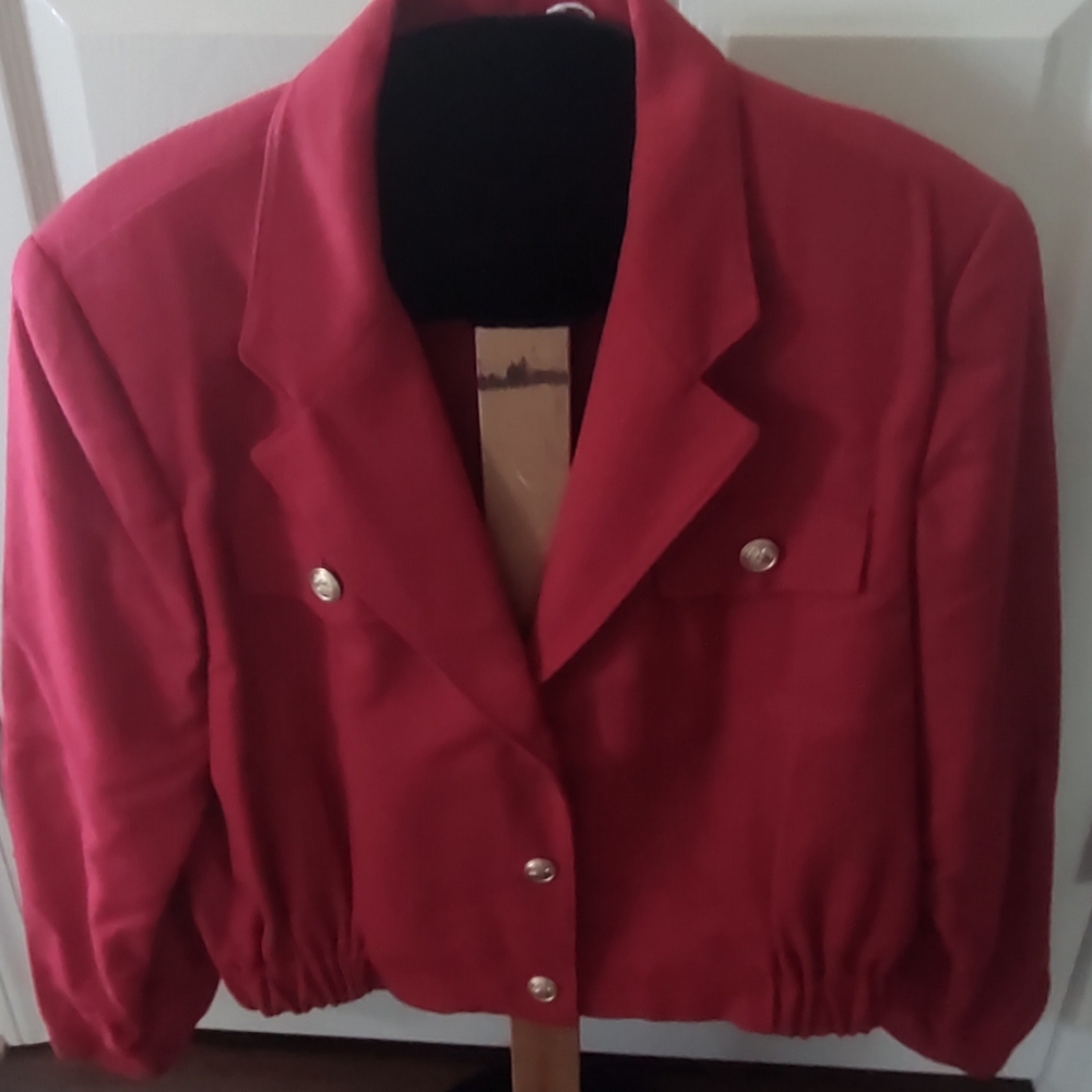 Vintage Blassport Bill Blass Women's Red Waisted Wool Jacket